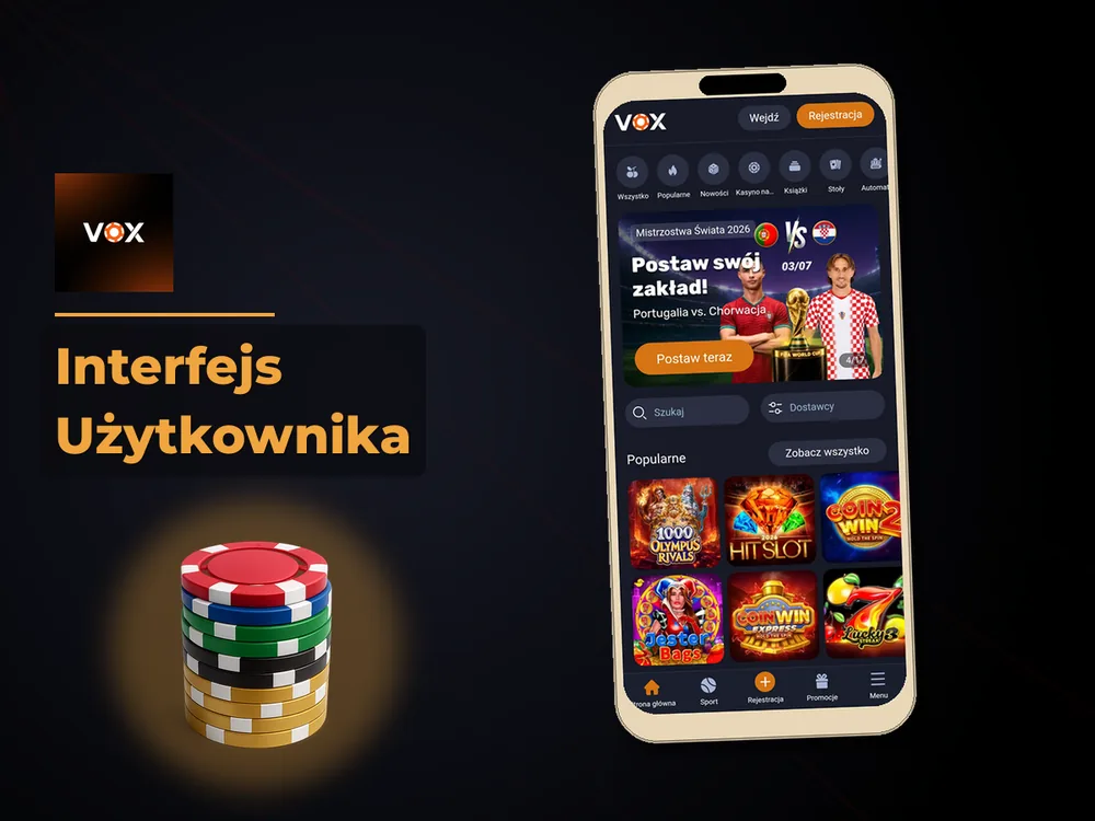 vox casino - Interfejs Użytkownika