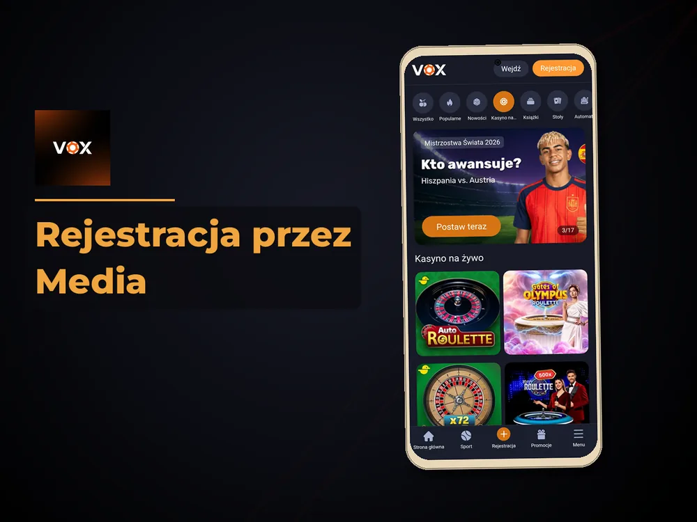 vox casino - Rejestracja przez Media