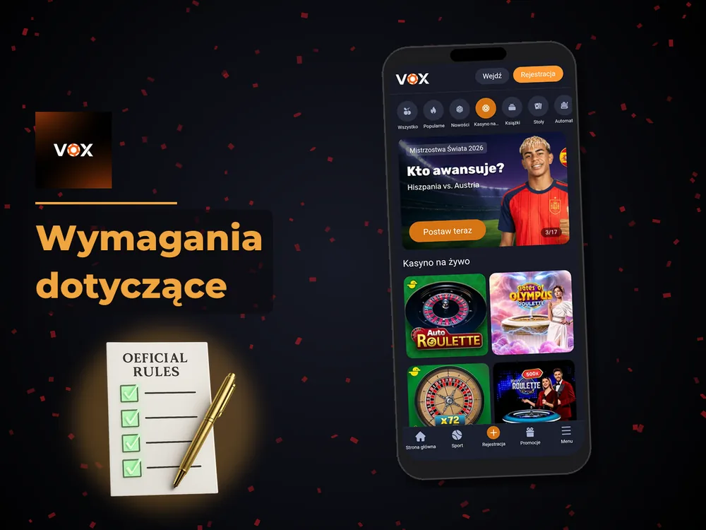 vox casino - Wymagania dotyczące